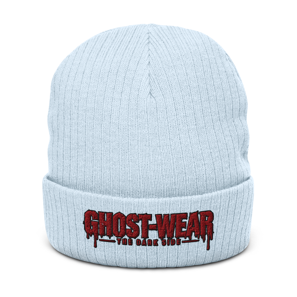 White GHOST-WEAR Ribbed Knit Beanie