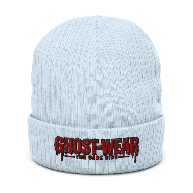 White GHOST-WEAR Ribbed Knit Beanie
