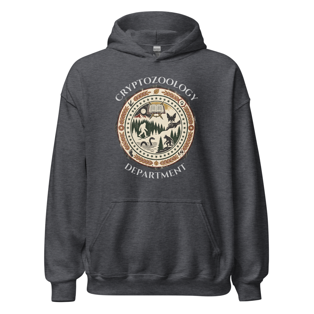 Cryptozoology Dept hoodie - light text