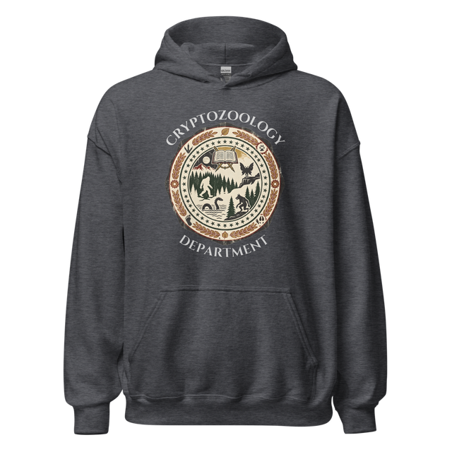 Cryptozoology Dept hoodie - light text