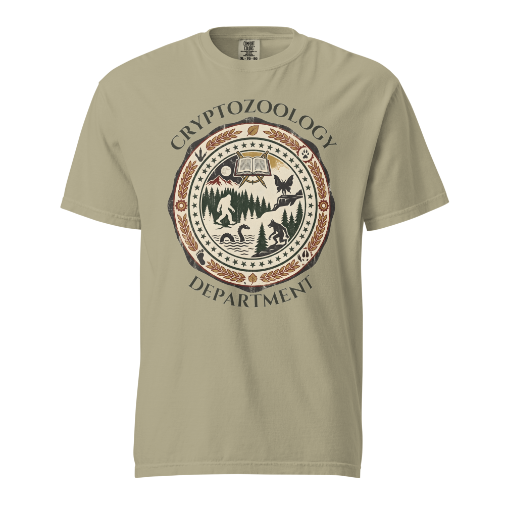 Cryptozoology Dept T-shirt dark text