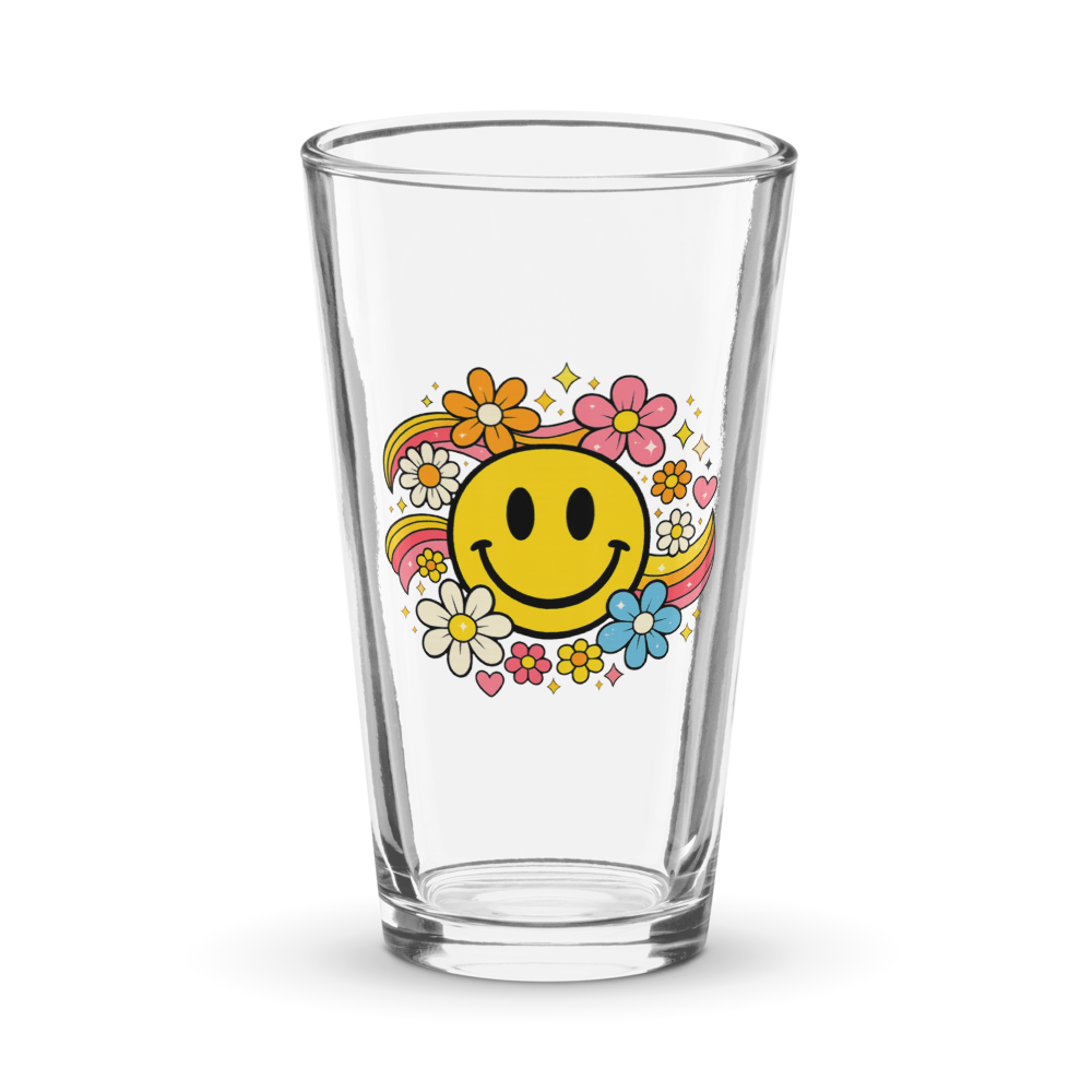 Retro Smiley Groovy Flowers Glass