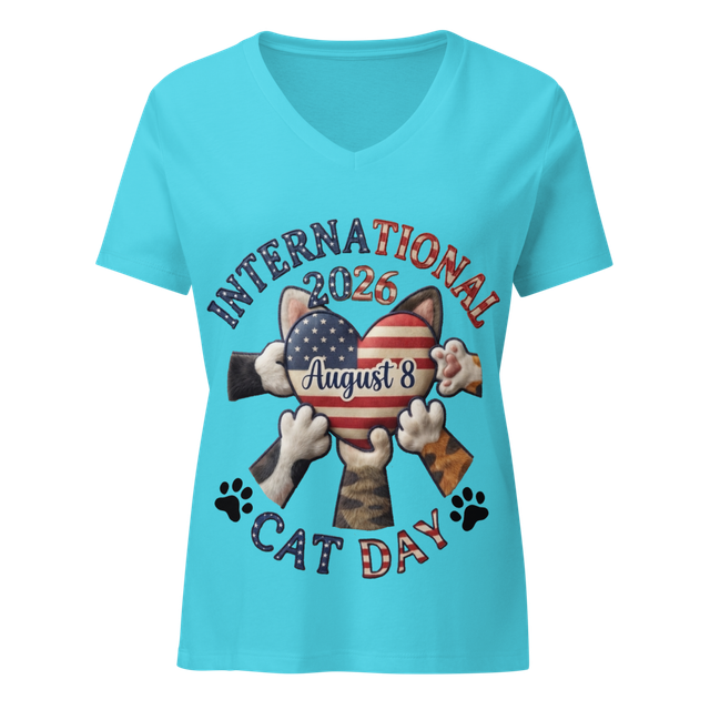 Women's Relaxed V-Neck T-Shirt blue Cat Day