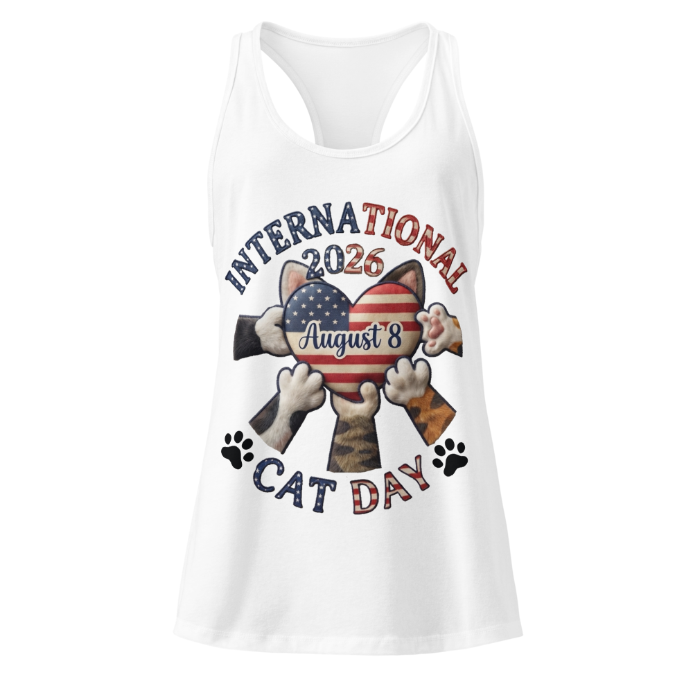 Women's Ideal Racerback Tank Top White Cat Day