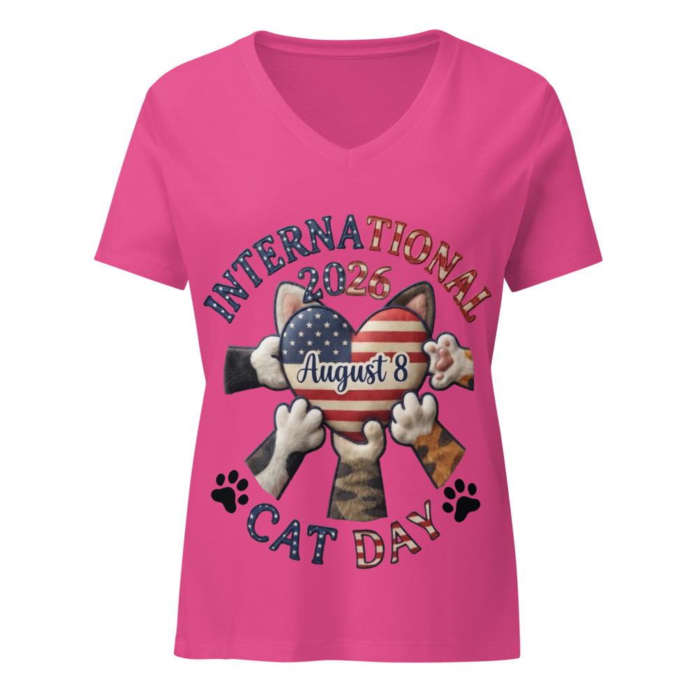 Women's Relaxed V-Neck T-Shirt CAT DAY pink