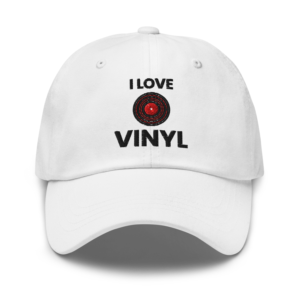 I Love Vinyl Dad Hat - White