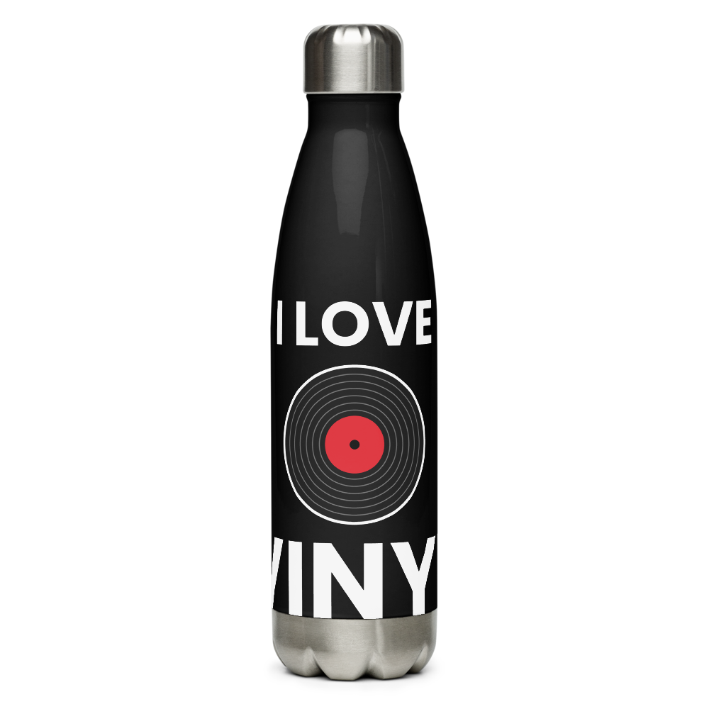 I Love Vinyl Insulated Water Bottle - Black
