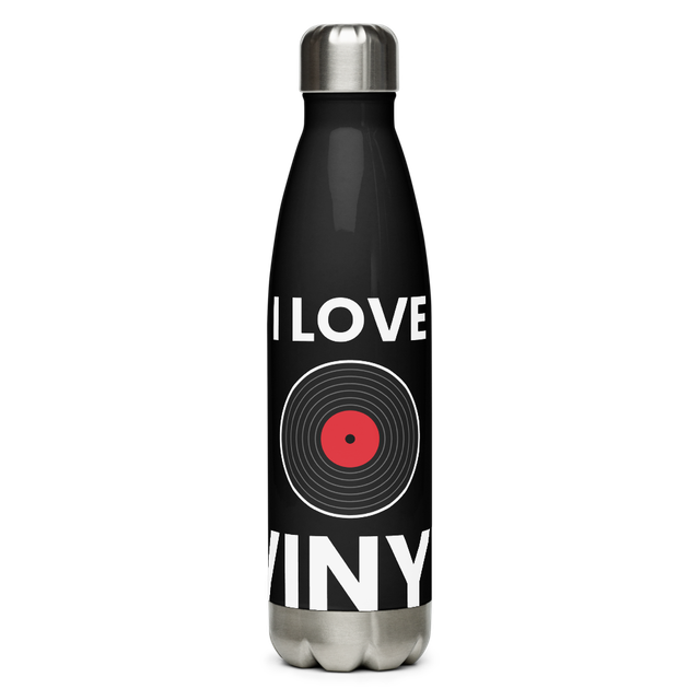 I Love Vinyl Insulated Water Bottle - Black