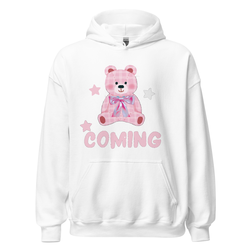 Cute Pink Teddy Bear Coming Hoodie.
