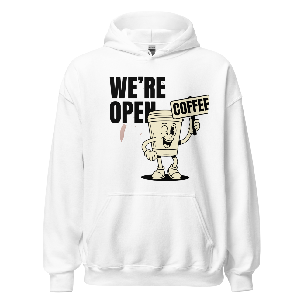 Stay caffeinated and cozy! This funny "We're Open 