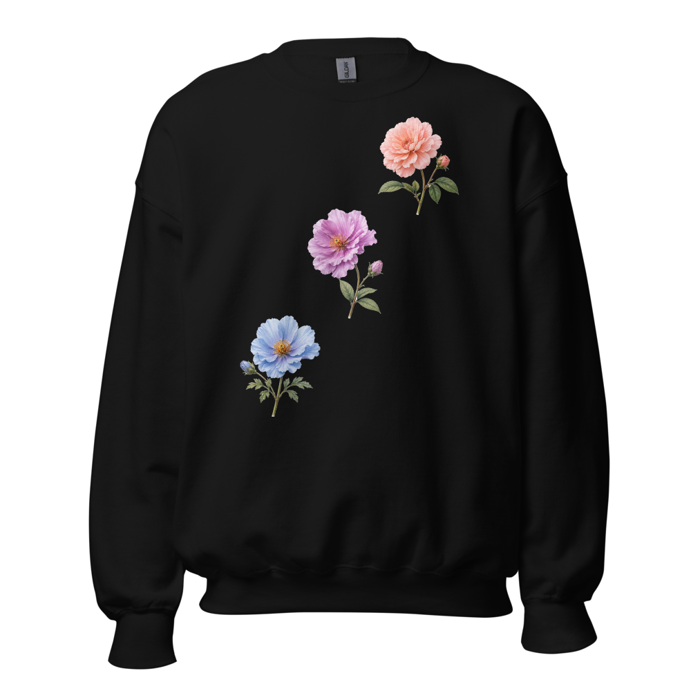 Elegant Floral Unisex Crew Neck Sweatshirt | Botan