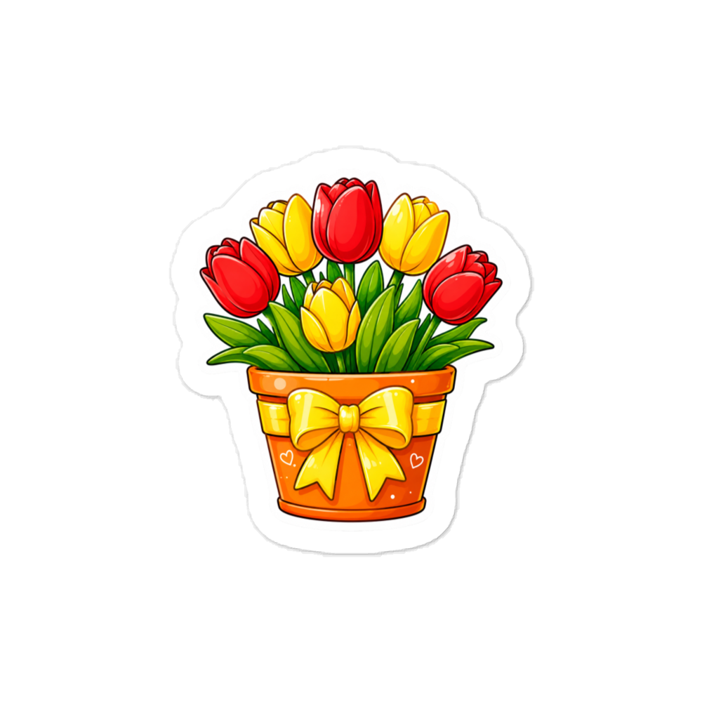 Cheerful Tulip Bow Flower Pot Sticker