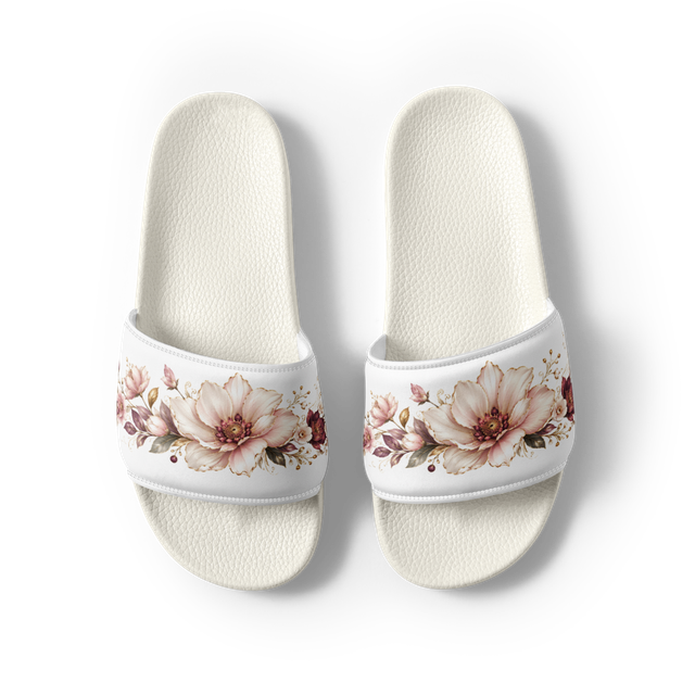 Blush Bloom Floral White Women's Slide Sandals