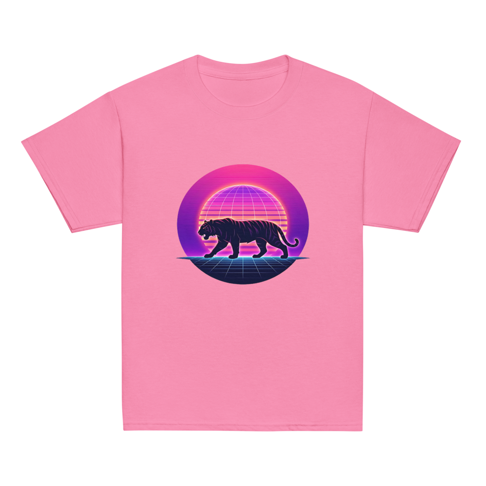 Neon Synthwave Tiger Retro Sun Silhouette