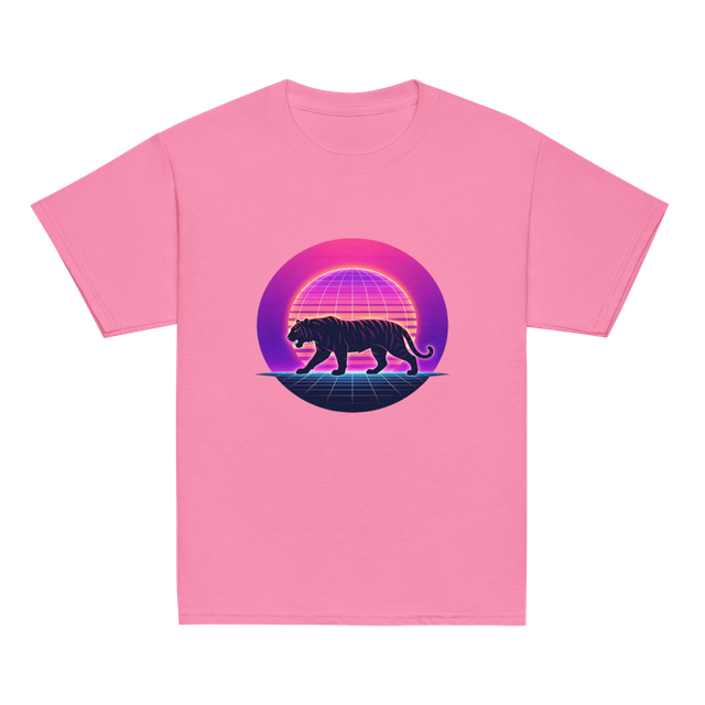 Neon Synthwave Tiger Retro Sun Silhouette