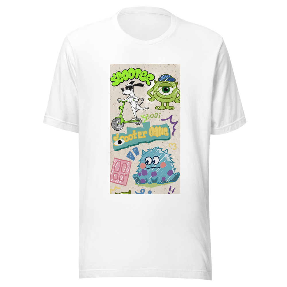Cute Scooter Gang monster illustration with colorf