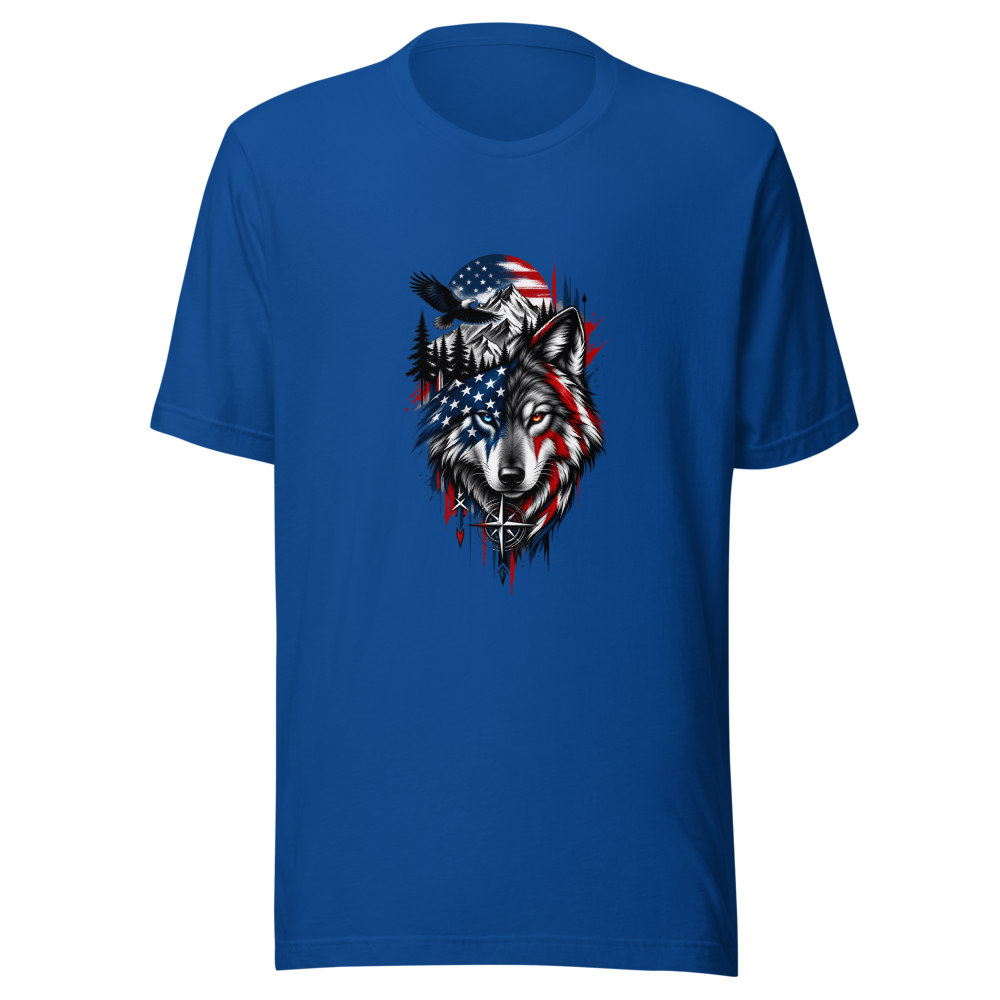American Wolf T-Shirt | Patriotic USA Wolf Eagle M