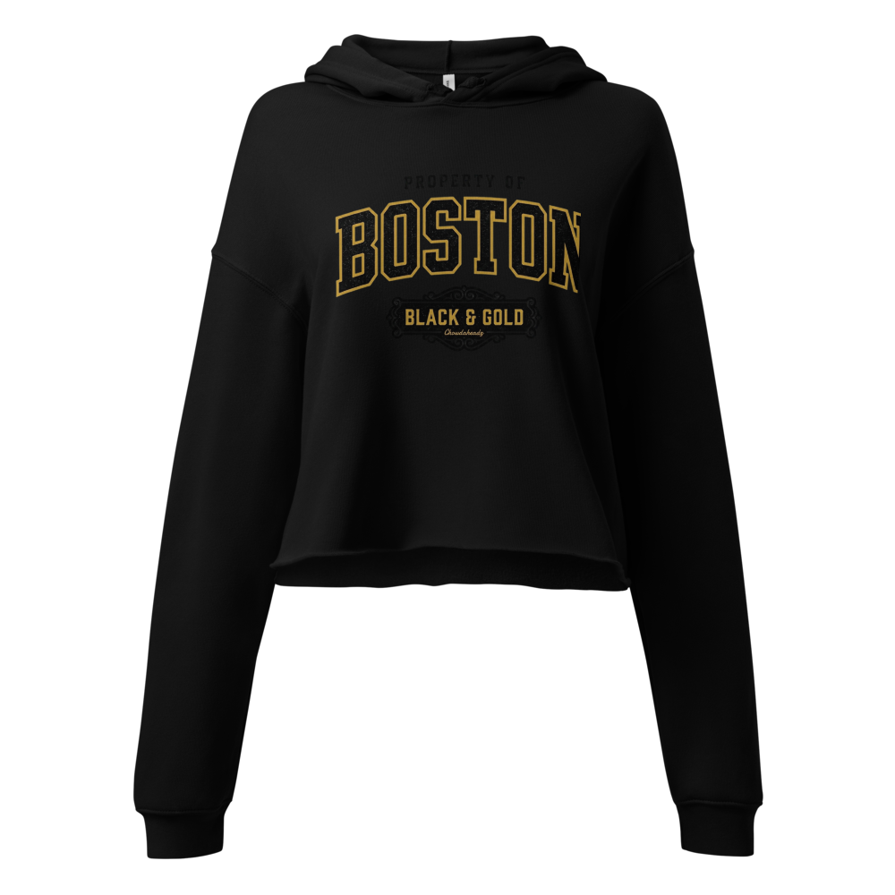 Property of boston cropped hoodie|Black and gold g