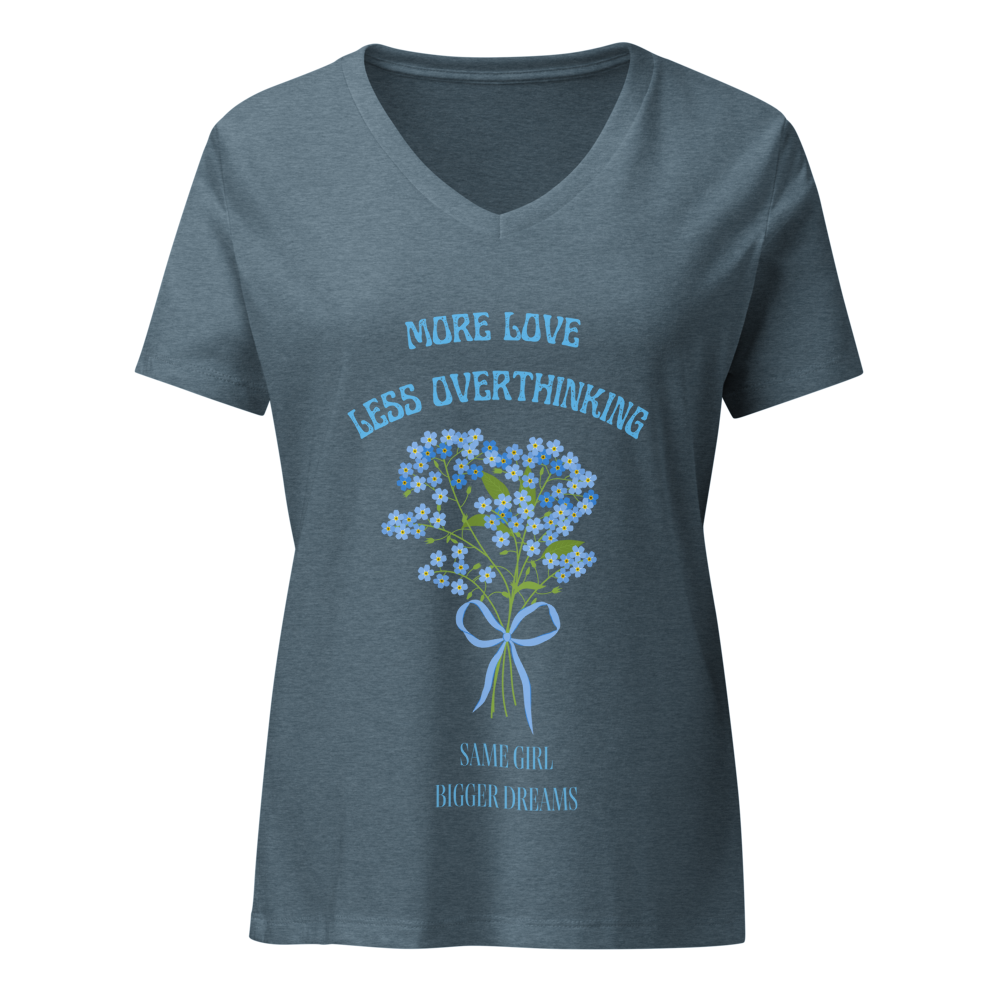 Blue Floral Women's Relaxed V-Neck Tee