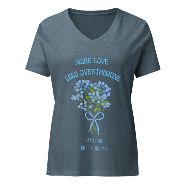 Blue Floral Women's Relaxed V-Neck Tee