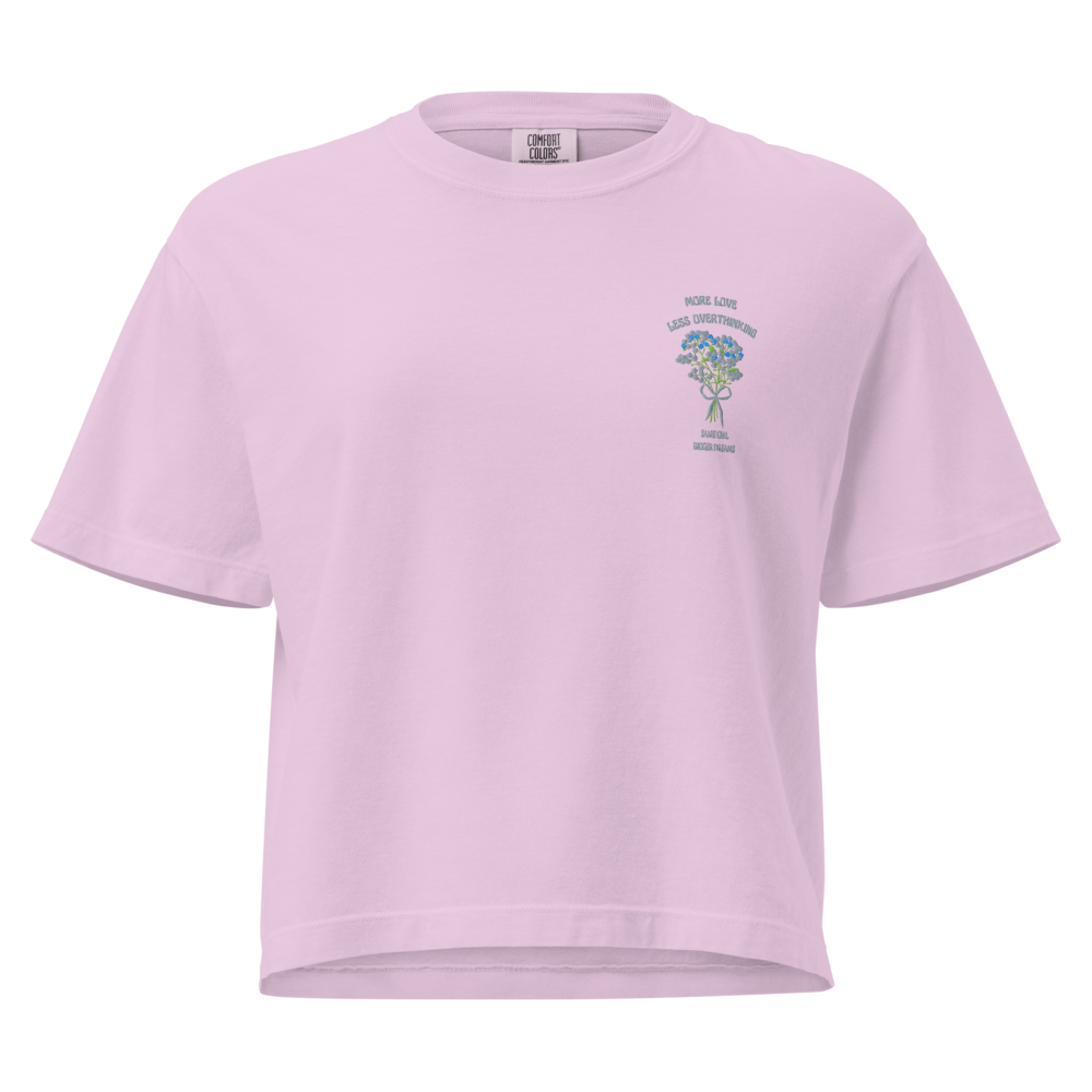 More Love Less Overthinking Blue Floral Boxy Tee
