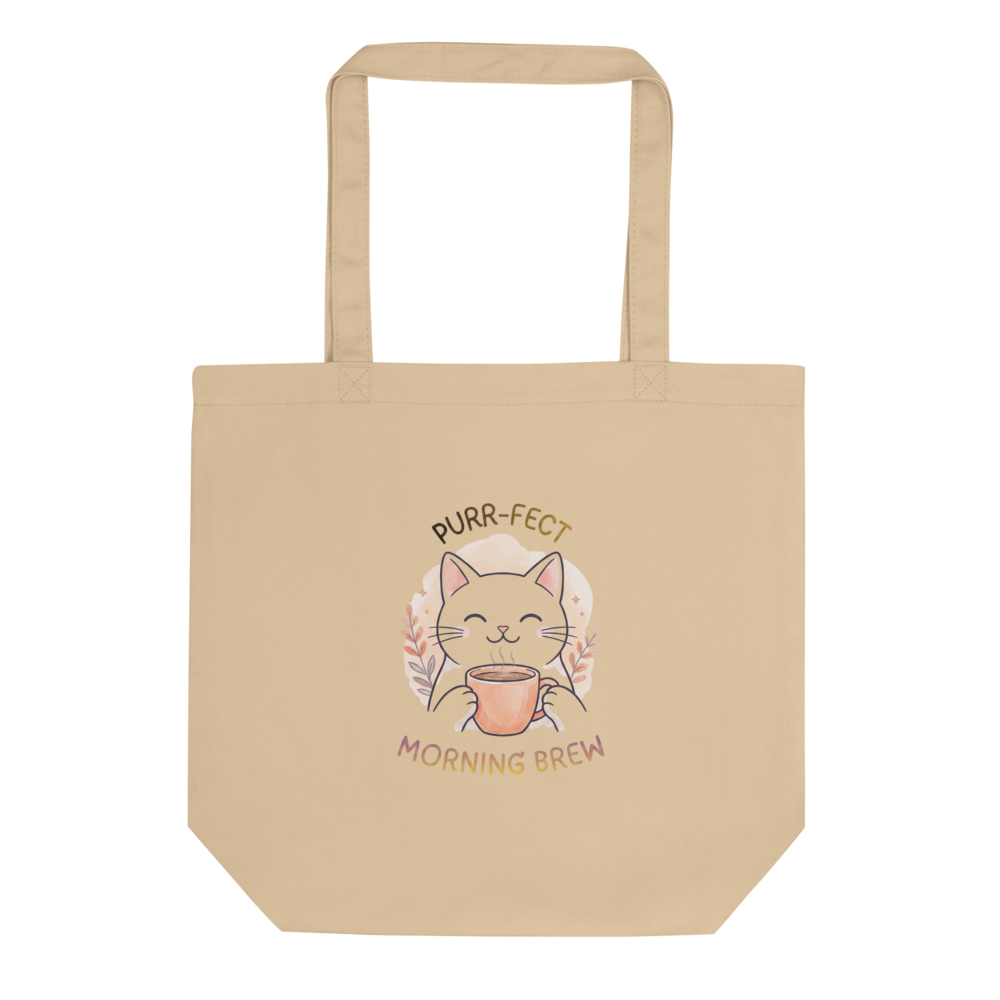 Cute Minimalist Coffee Cat Eco Tote Bag