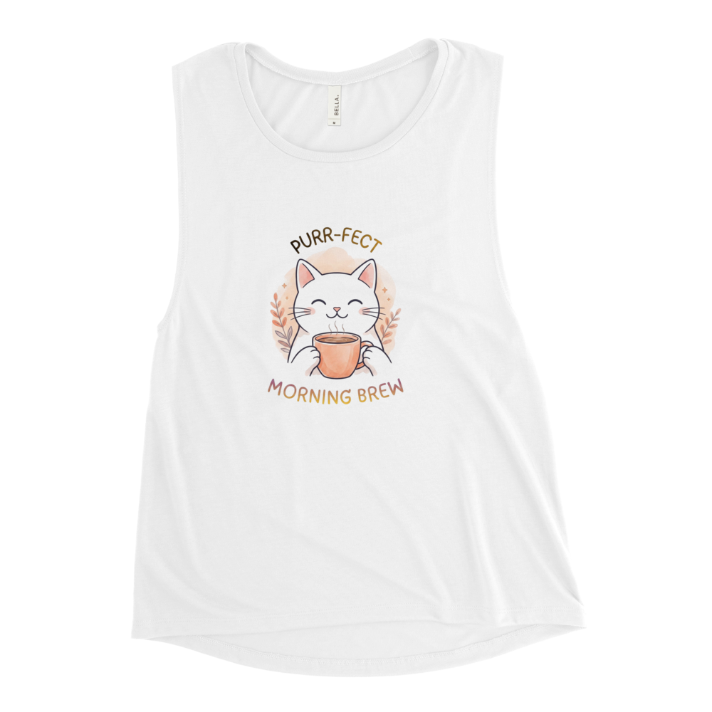 Cute Minimalist Coffee Cat Women's Tank Top