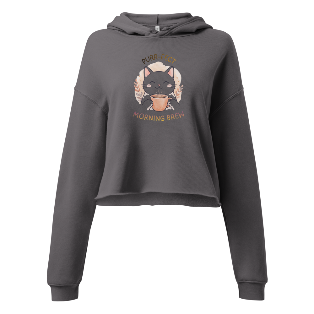 Cute Minimalist Coffee Cat Women's Cropped Hoodie