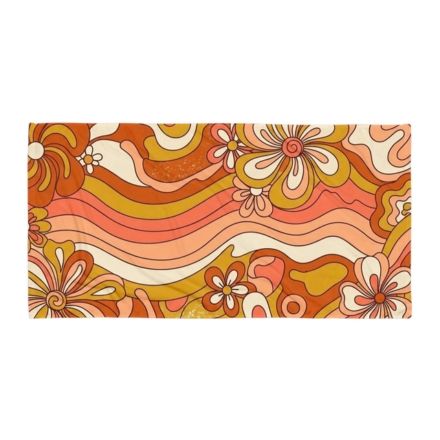 Retro Groovy Flowers Beach Towel