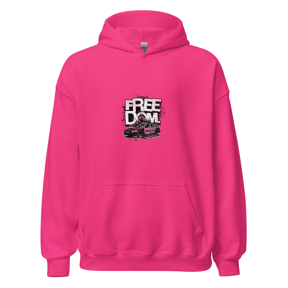  "FREEDOM" Burning Police Cruiser Graphic Hoodie.