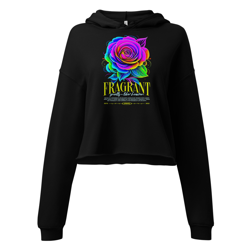 Vibrant Neon Rose Graphic Crop Hoodie - Fragrant 