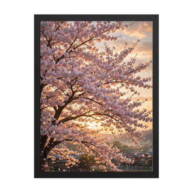 Japanese Cherry Blossom Sunset - Framed Matte Post