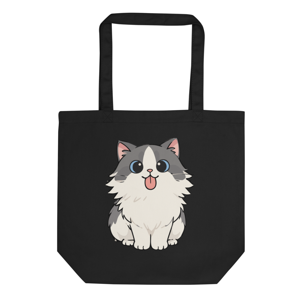 Cute Black Cat Tote Bag - Fluffy Kawaii Kitten Tot