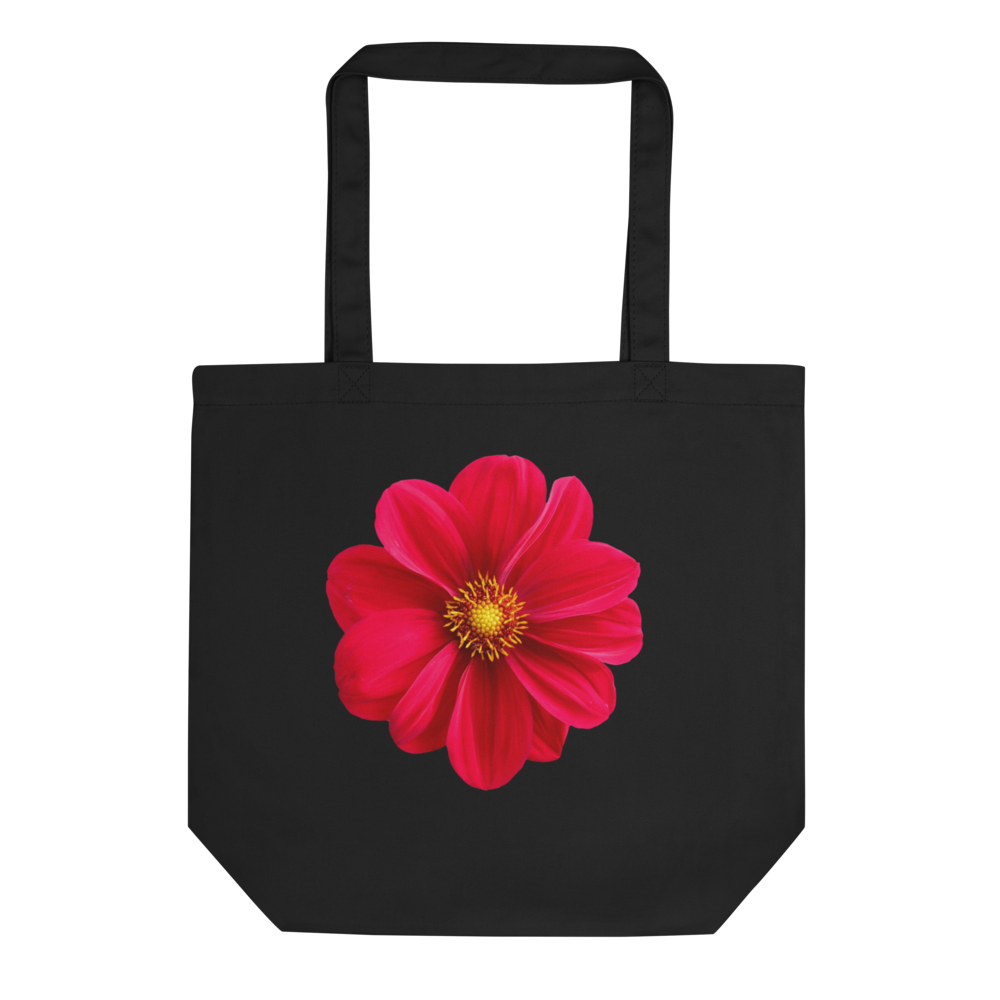 Bold Red Dahlia Tote Bag - Black Floral Tote - Aes
