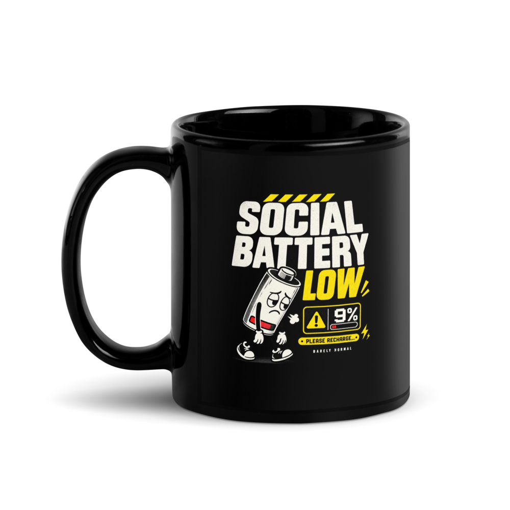 Barely Normal Social Mode Off Black Glossy Mug