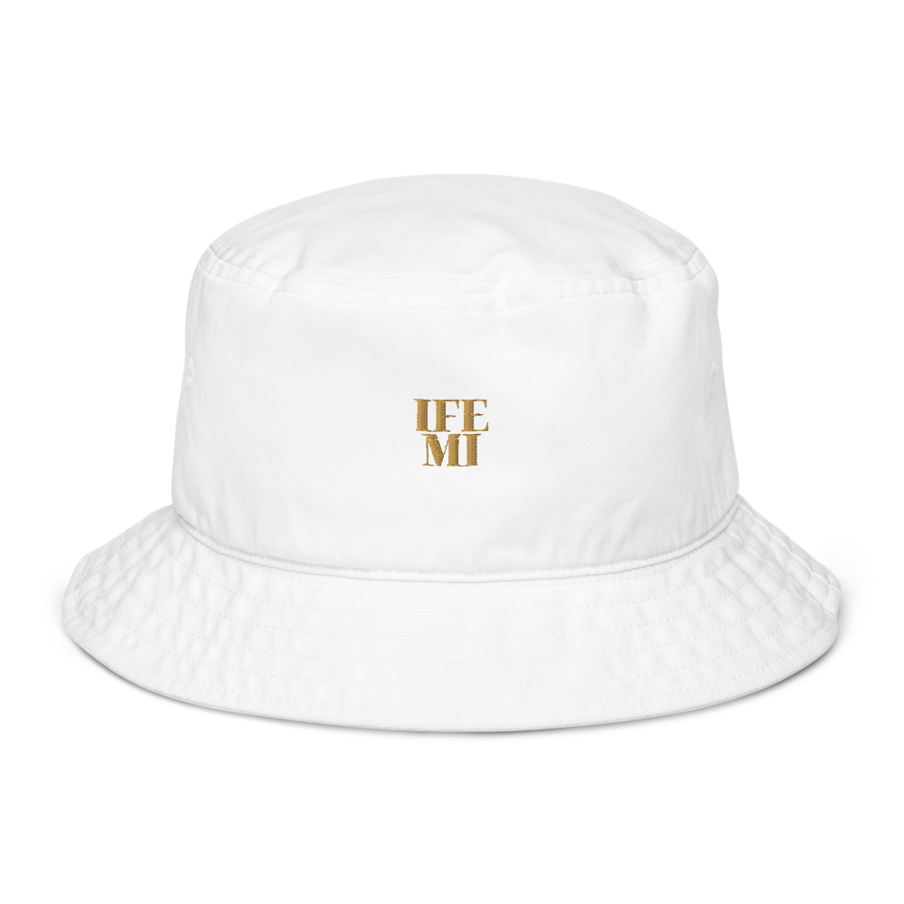 Ife mi Gold Serif Bucket Hat White