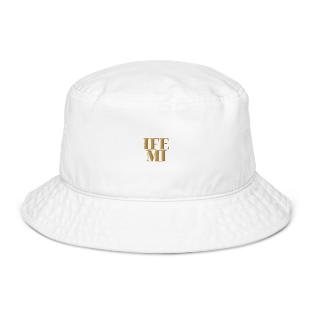 Ife mi Gold Serif Bucket Hat White