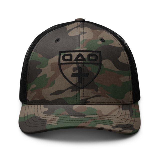 Black Crest Logo Camo Trucker Cap
