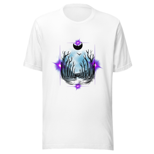 Mystic Dark Forest with Purple Glow – Hand Drawn A