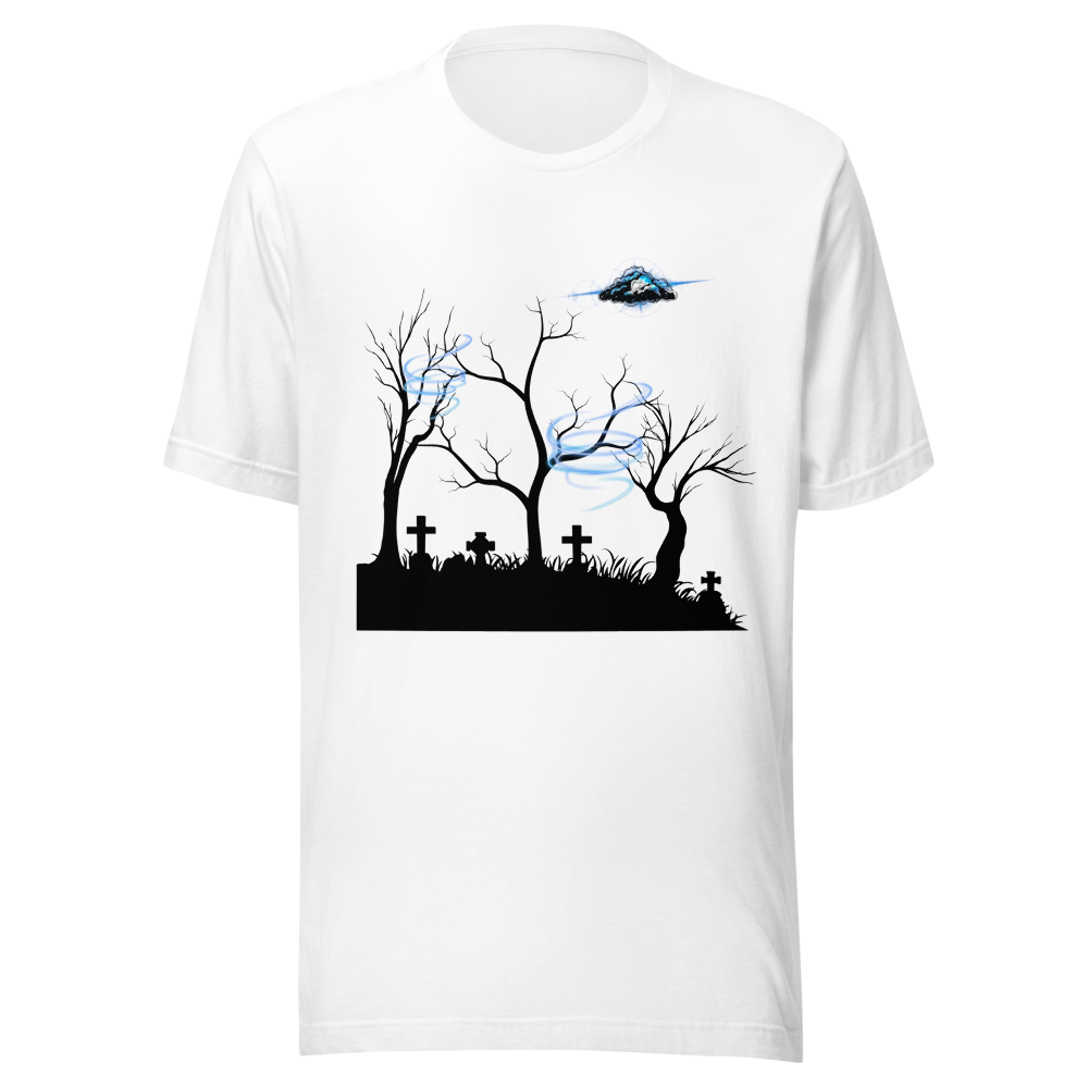 Spooky Graveyard with Blue Mist – Hand Drawn Dark 