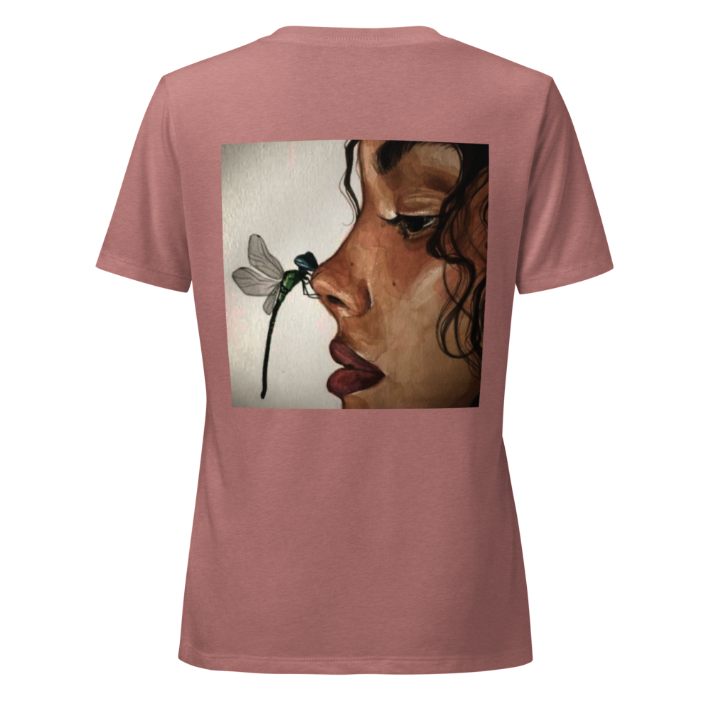 Art Print Relaxed V-Neck T-Shirt Dusty Rose