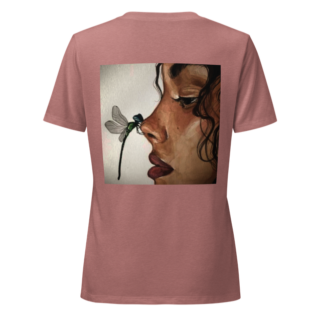 Art Print Relaxed V-Neck T-Shirt Dusty Rose
