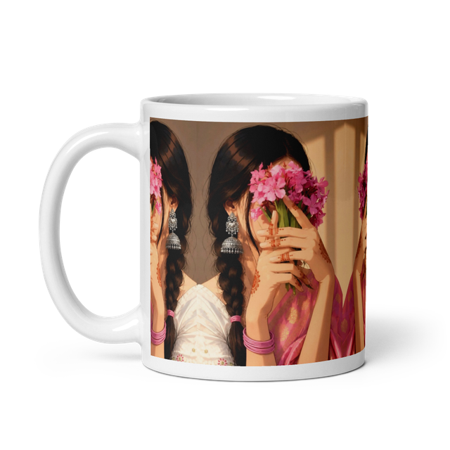 Floral Girl🌸 White Glossy Mug 11oz