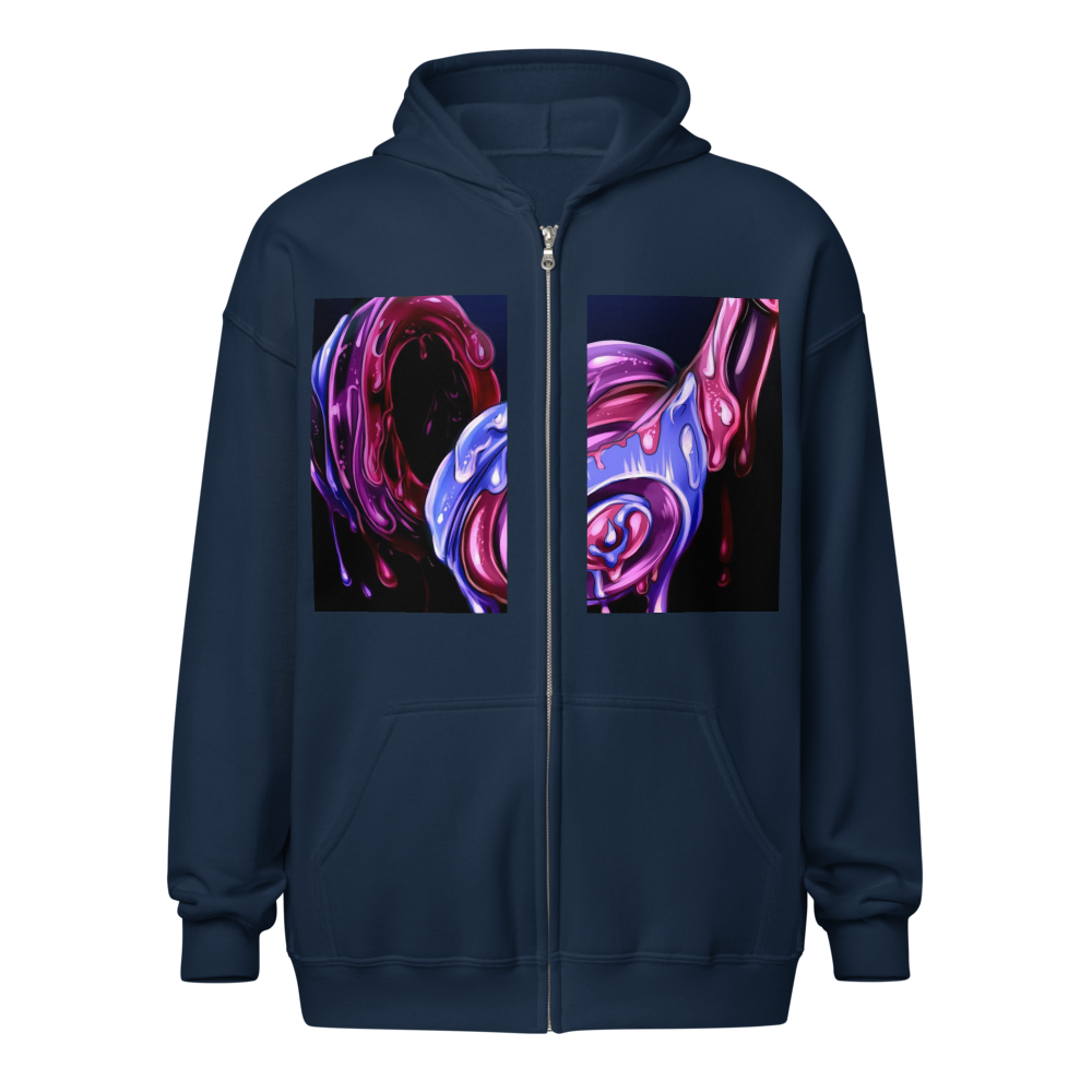 Abstract Graphic Heavy Zip Hoodie - Navy Blue 