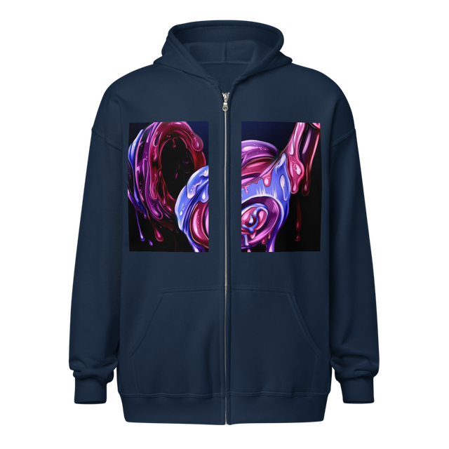 Abstract Graphic Heavy Zip Hoodie - Navy Blue