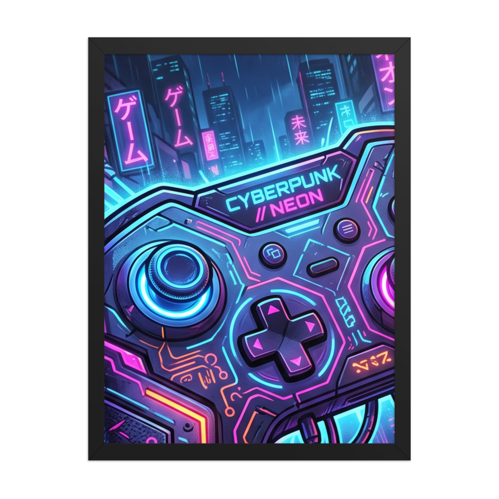 Cyberpunk Neon Gaming Controller WallArt Poster
