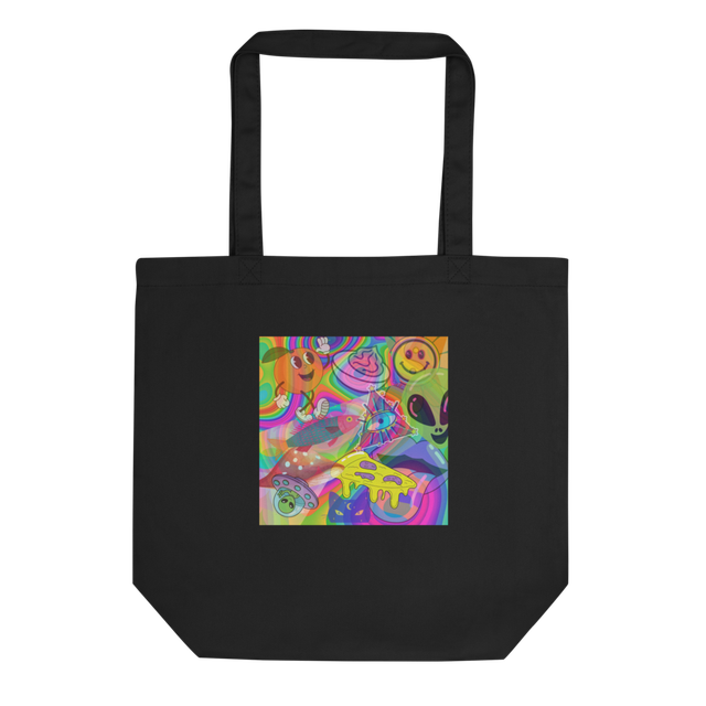 black unisex tote bag trippy collage