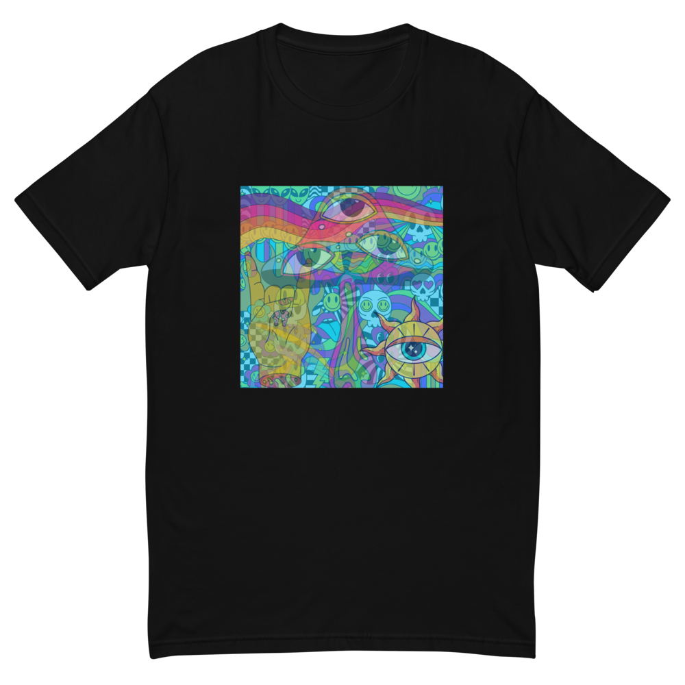 black unisex fitted shirt blue trippy collage