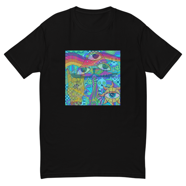 black unisex fitted shirt blue trippy collage