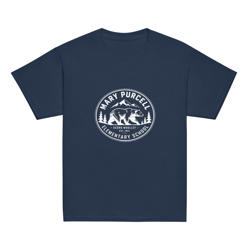 Kids Short Sleeve T Shirt w White Mountains Design